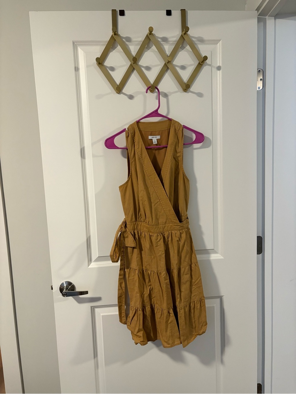 Nine West Mustard Wrap Tiered Dress with Side Tie